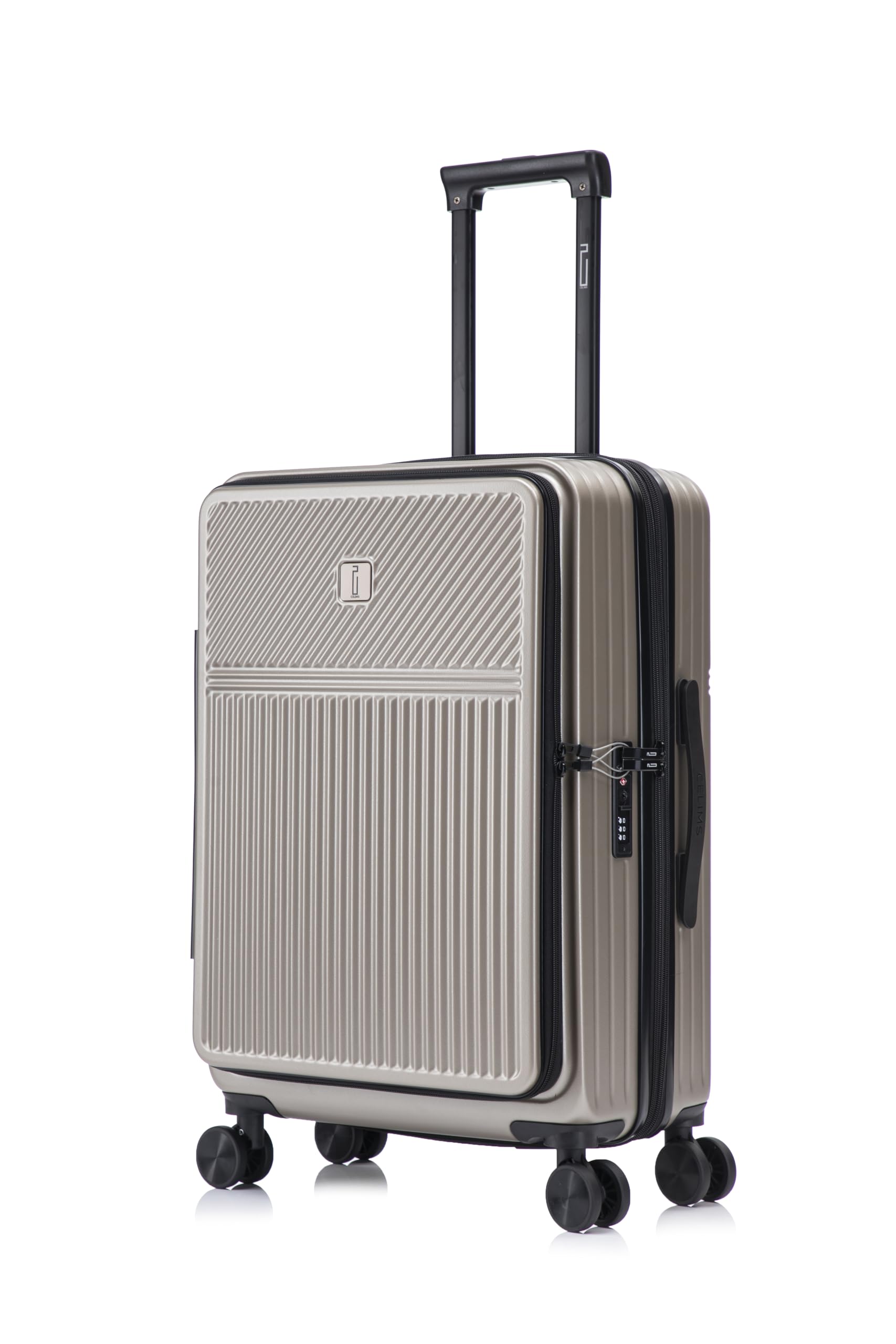 CELIMS - Valise Moyenne Taille Rigide 4 Roues 65 cm Front Pocket | Valise Soute 20kg | Abs Légère | Serrure Intégrée | Bagage de Voyage | Serrure TSA | Champagne