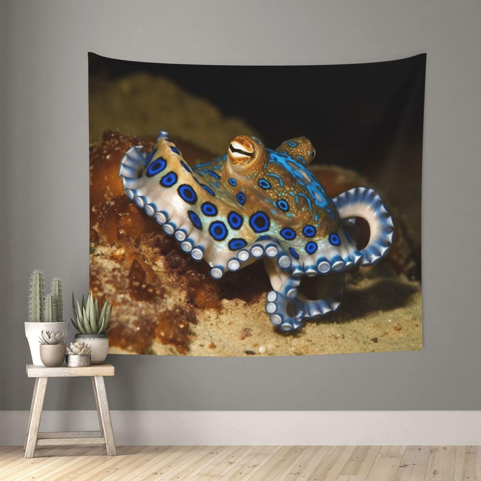 FodPand Blue Ring Octopus Tapestry for Bedroom Aesthetic, Wall Hanging Tapestries Art Decor Backdrop Wall Tapestry for Dorm Living Room Funny Poster Party Banner Background 51" X 60"