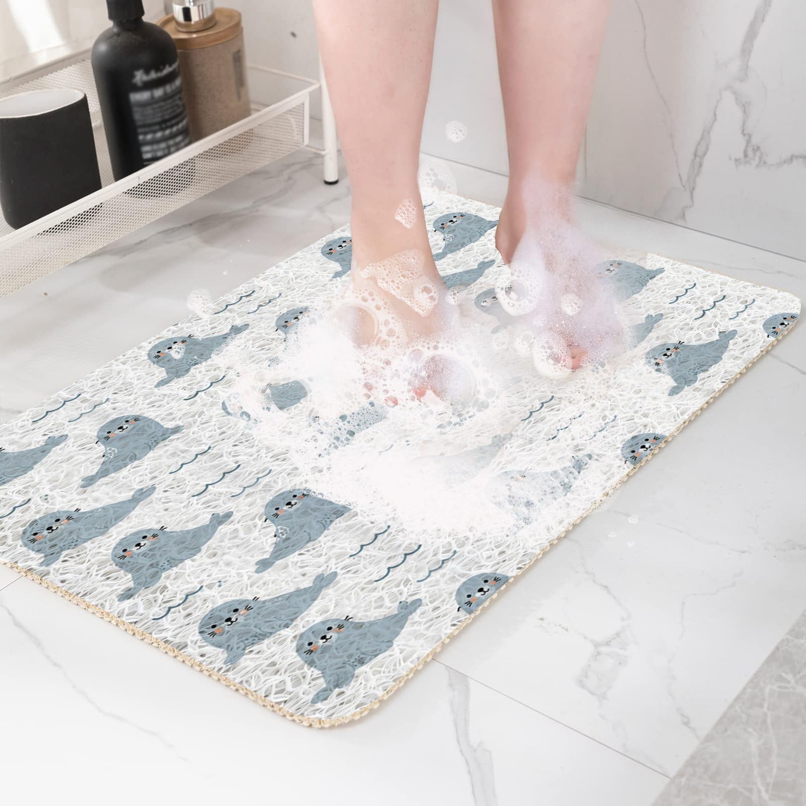 Shower Mat Bathtub Mat 80x80cm Non-Slip Quick Drying PVC Loofah Bathmat