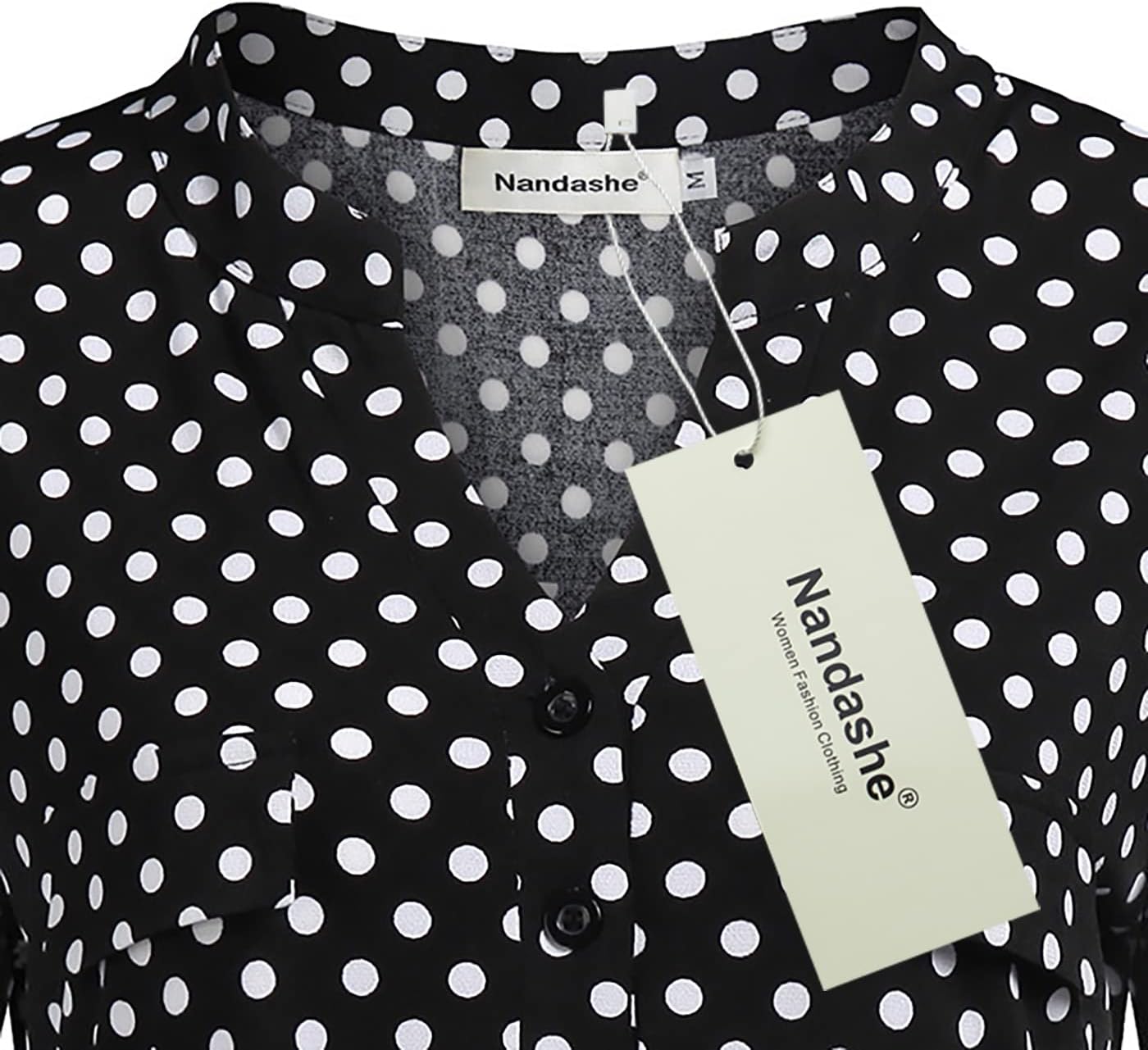 Nandashe Womens 3/4 Roll Sleeve Shirt V Neck Button Down Blouse Loose Tunic Tops - Image 5