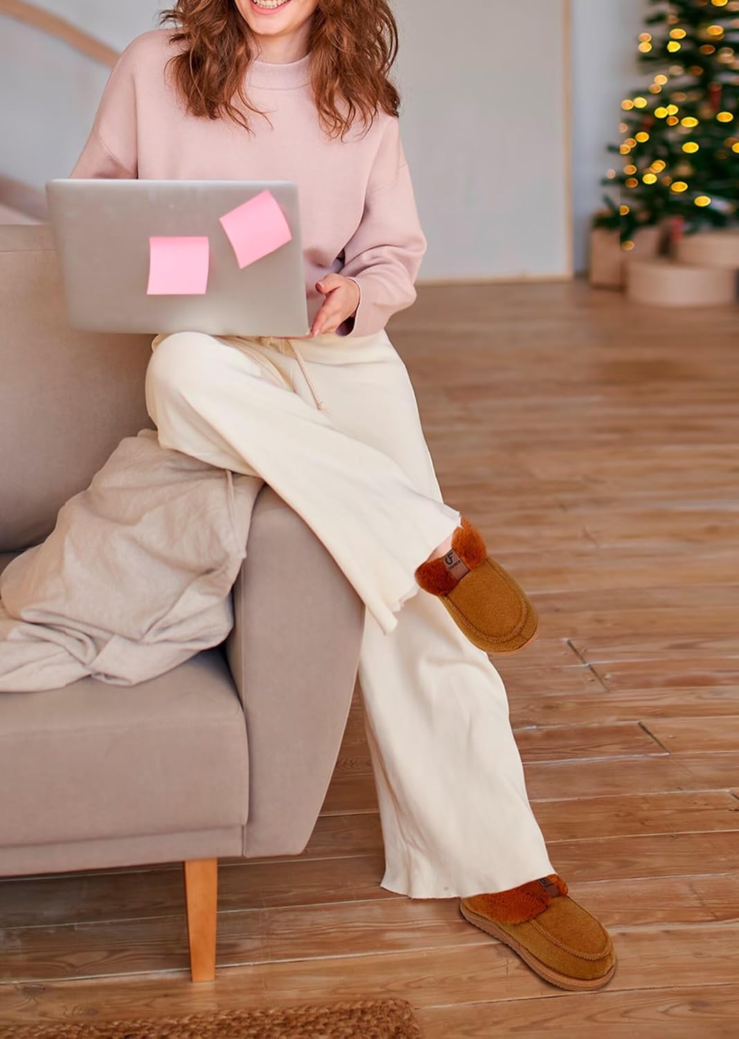 COFACE Women's Memory Foam House Slippers Arch Support Moccasin Winter Shoes Ladies Warm Fuzzy Faux Fur Collar With Indoor Outdoor Rubber Sole - Image 2