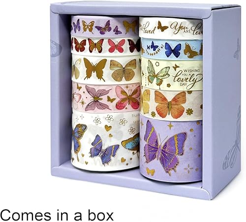 Miniatura 5 de allydrew Juego de caja decorativa de cinta washi de lámina dorada para artes y manualidades, álbumes de recortes, papelería, diario (10 rollos),