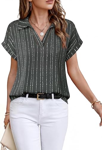 Timeson Womens Short Sleeve Blouses Work Dress Shirts Business Casual Tops