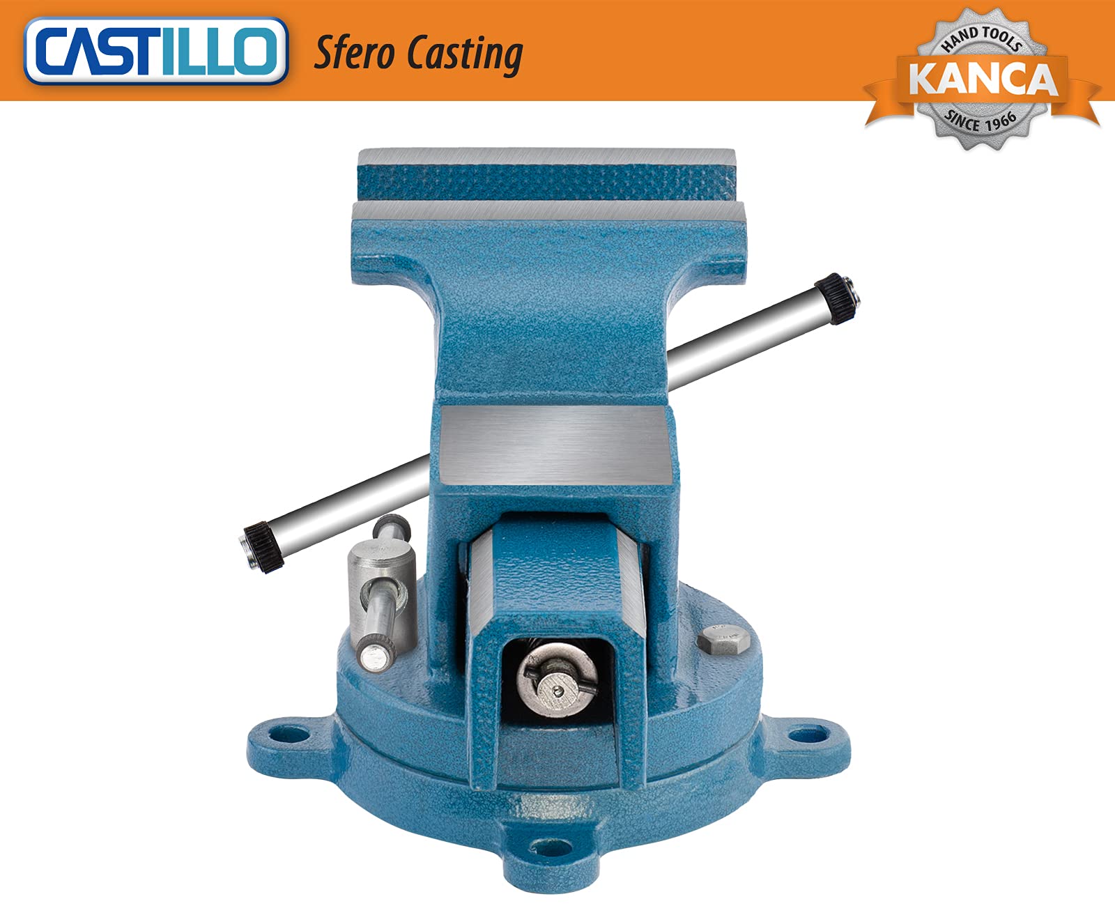 KANCA CASTILLO, CAS-100, imadło stołowe wykonane z żeliwa sferoidalnego 10 cm, szczęki imadła odlewanego 90 000 PSI i kowadło, hartowana podstawa obrotowa obracana o 360, otwór szczękowy 12 cm, dla