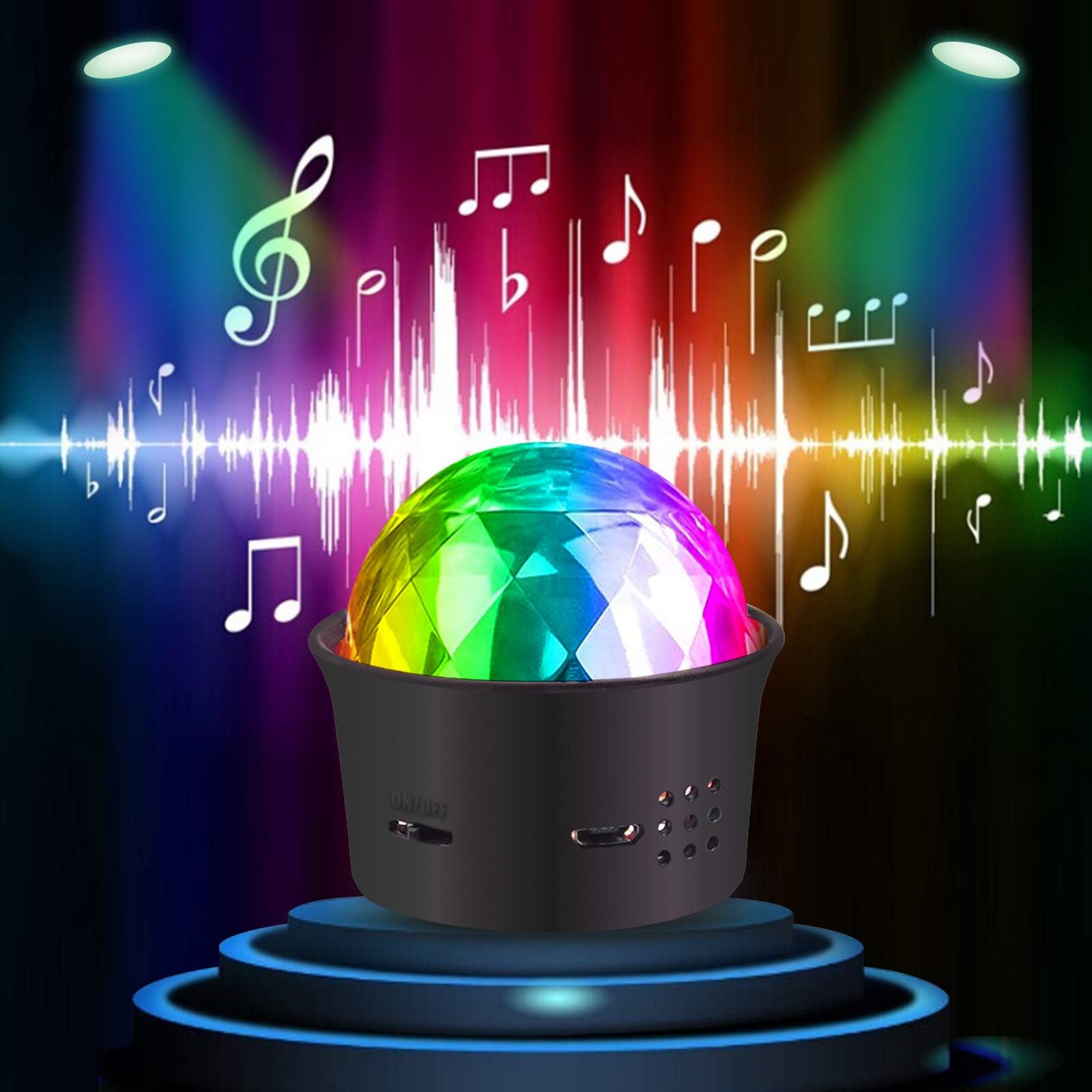 Bonlux Kula dyskotekowa 5 V, oświetlenie imprezowe, efekty świetlne, efekty świetlne RGB, oświetlenie imprezowe, sterowane głosem, USB, nastrojowe światło z 7 kolorami, 4 jasnościami i pilotem zdalnego sterowania, do pokoju dziecięcego, na imprezę, 2 sztu