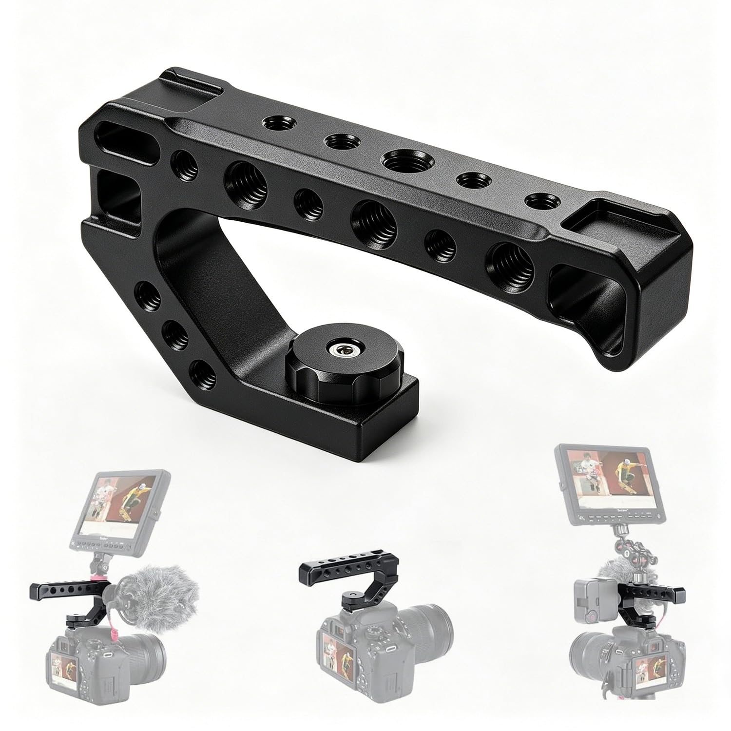 ZORBES® Aluminum Alloy Cold Shoe Camera Handle, CNC Metal Top Handle with 1/4'' & 3/8'' Threaded Holes, Multi-Mount Rig Grip for DSLR Mirrorless Camera Cage, for Video Recording & Vlogging-image-8