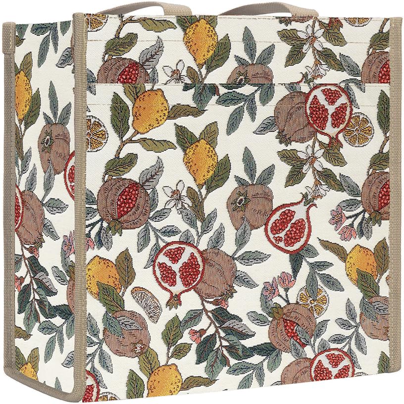 Signare Bolsa de compras con tapiz, bolsa de hombro para mujer (SHOP-) (granada y limón)
