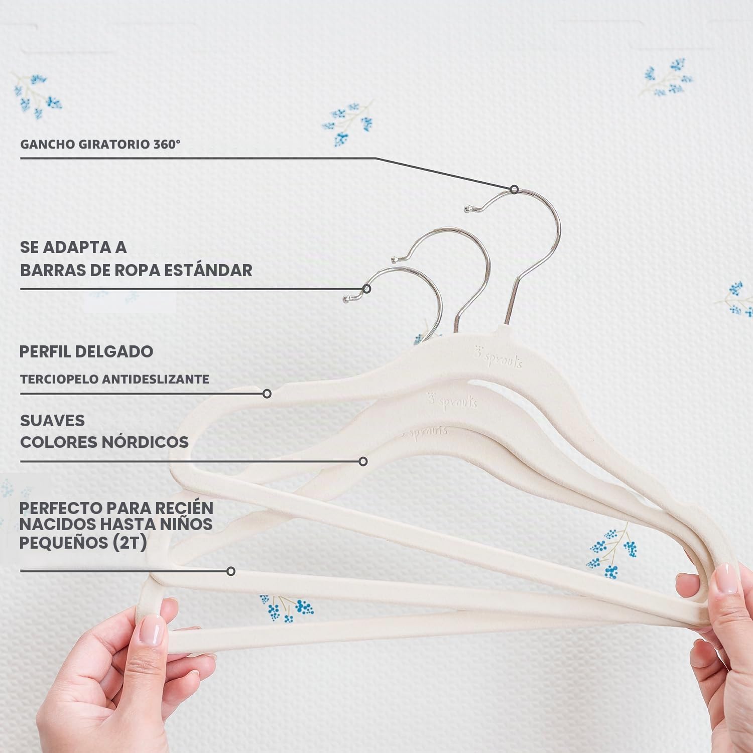 3 Sprouts Perchas Bebé Terciopelo Antideslizante - Perchas Infantiles Recién Nacido Ropa de Bebé y Niños - Pequeño Tamaño para Armarios - Paquete de 30 - Crema