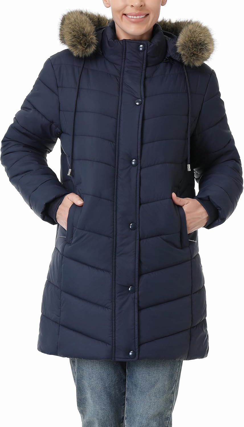 Women's Long Winter Puffer Coat Warm Thicken Fleece Lined Down Jacket Waterproof Detachable Hooded Parka - Image 2