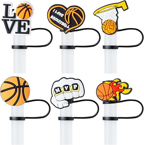 6 tapas de paja de baloncesto para copa Stanley, 0.394 in, reutilizables, lindos accesorios para popotes para beber, protector portátil, tapones,