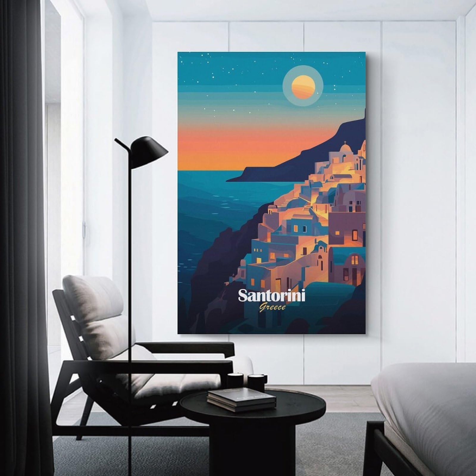 Junmoney Santorini Sunset Canvas Art Print, 24x36inch(60x90cm), for Living Room, Bedroom, Office Or Hallway, Decorative Artwork with Broad Appeal