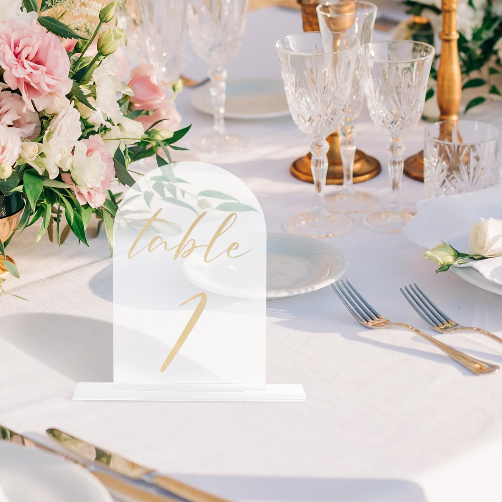 PATIKIL Numéros de Table Mariage 1-20, 15x10cm Support Plaque de Numéro de Table Acryliques pour Marque Place Mariage Fête Anniversaire Réceptions Événements, Fond Transparent Texte Doré
