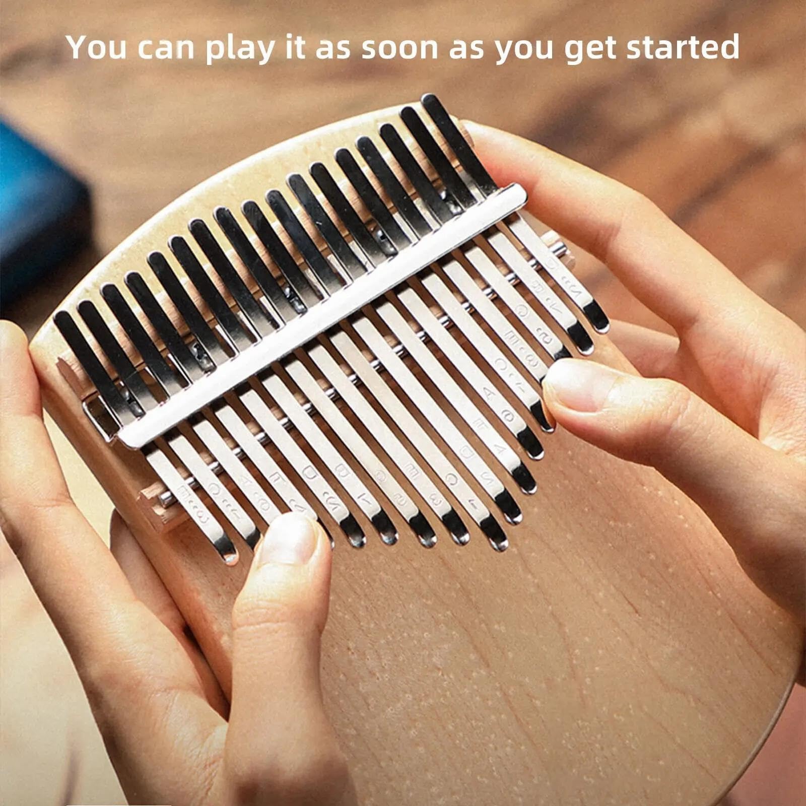 17 Klawiszy Kalimba Finger Piano Z Litego Drewna Kalimba Z Młotkiem Do Strojenia Torba Jutowa Ściereczka Do Wycierania Skala Naklejka Angielska Partytura Fortepian Profesjonalny Instrument(Style 1)