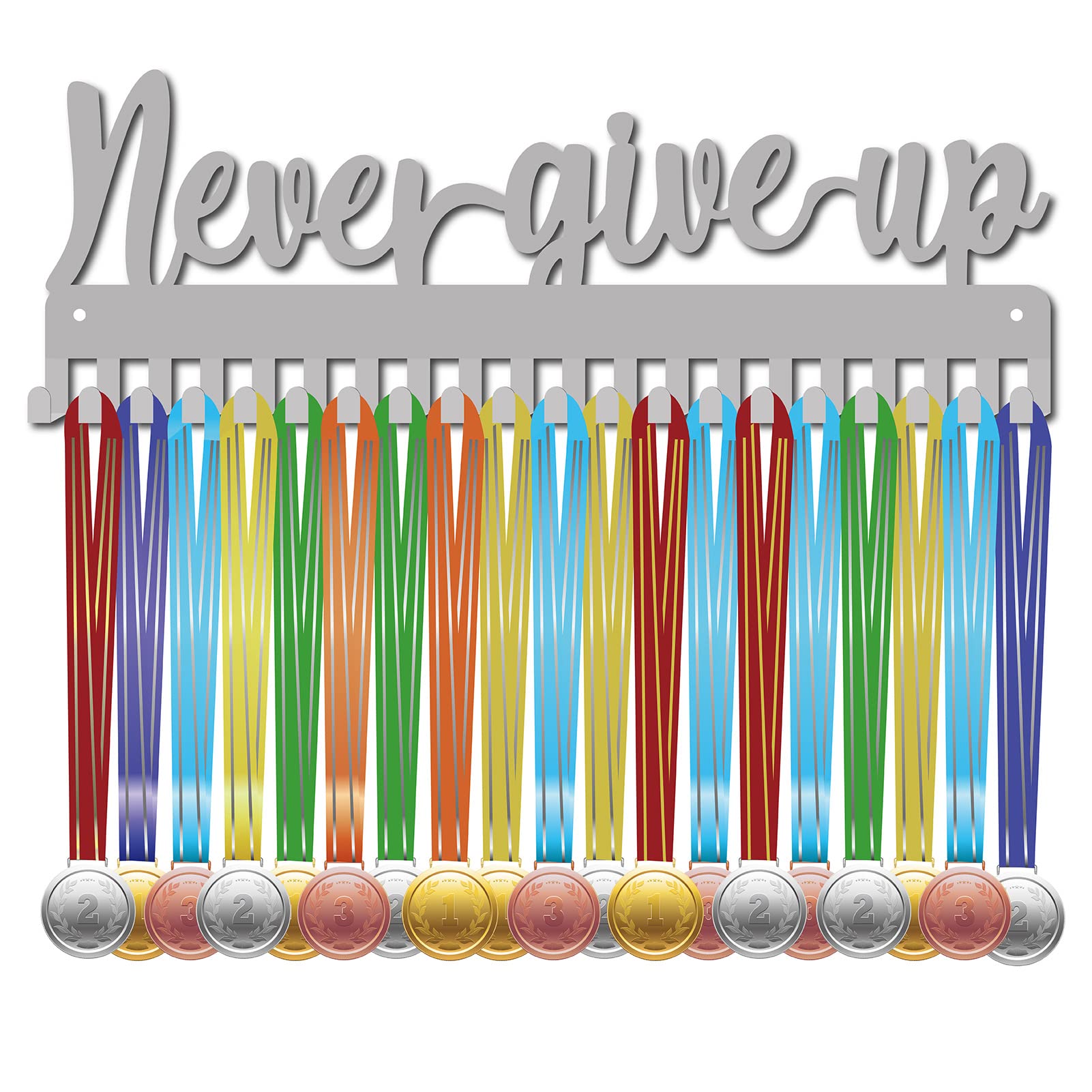 Porta Medaglie Da Parete 'Never Give Up' - Per Oltre 60 Medaglie | Acciaio Nero - Foto 9