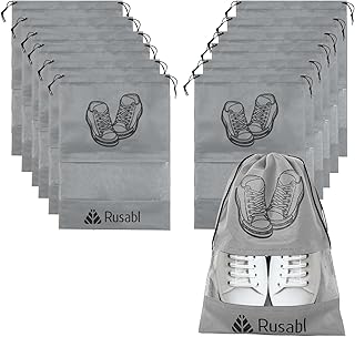 روسابل شنطة احذية للسفر والتخزين، منظم سفر للنساء والرجال، اكسسوارات السفر، منظم احذية، حقائب احذية، حقائب احذية، غطاء حذاء سفر، مستدام وقابل لاعادة التدوير (عبوة من 12 قطعة، رمادي)