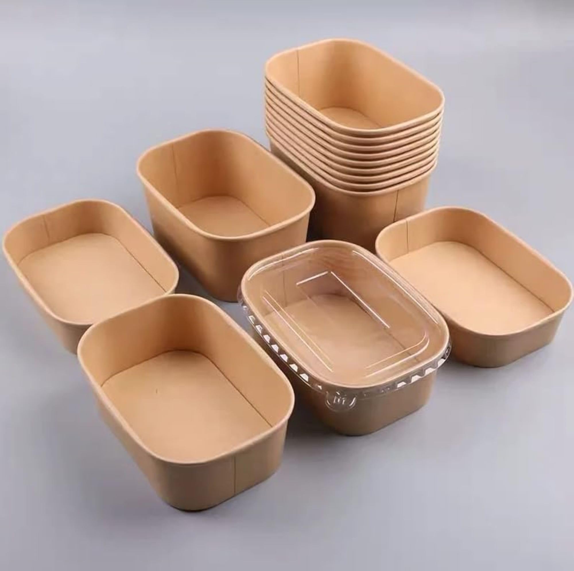 Hot Bargains Brown 750Ml Kraft Paper Food Containers With Reusable Plastic Lids, Rectangular Takeaway Boxes For Restaurant, Food Service, 200 Pack