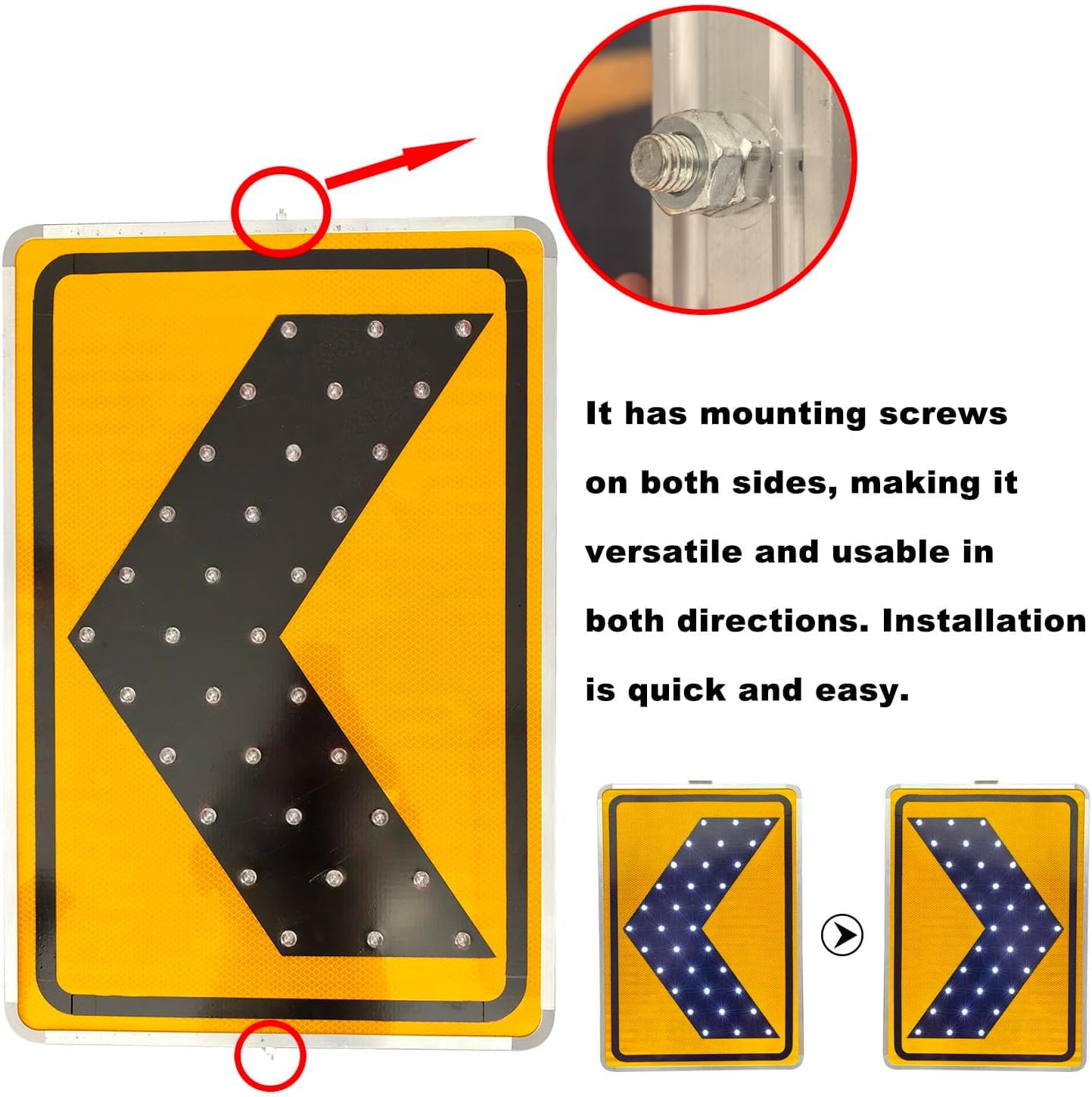 Panneau Métallique À Flèche Droite en Chevron Solaire, Panneau De Signalisation Routière LED pour La Sécurité Routière, Polyvalent, Utilisable À Gauche Et À Droite. Yellow 600 * 800mm