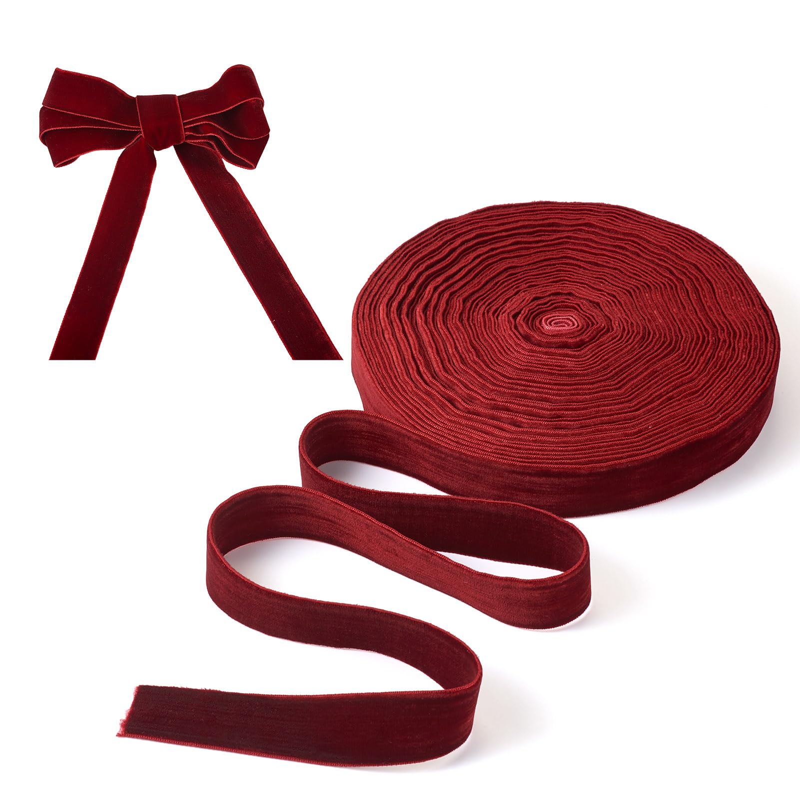Craftdady 12.5 Yards Double Side Velvet Ribbons 1 inch for Handmade Craft Ornaments Package Flower Bouquets Wrapping Bow Knot Making Christmas Decoration Dark Red