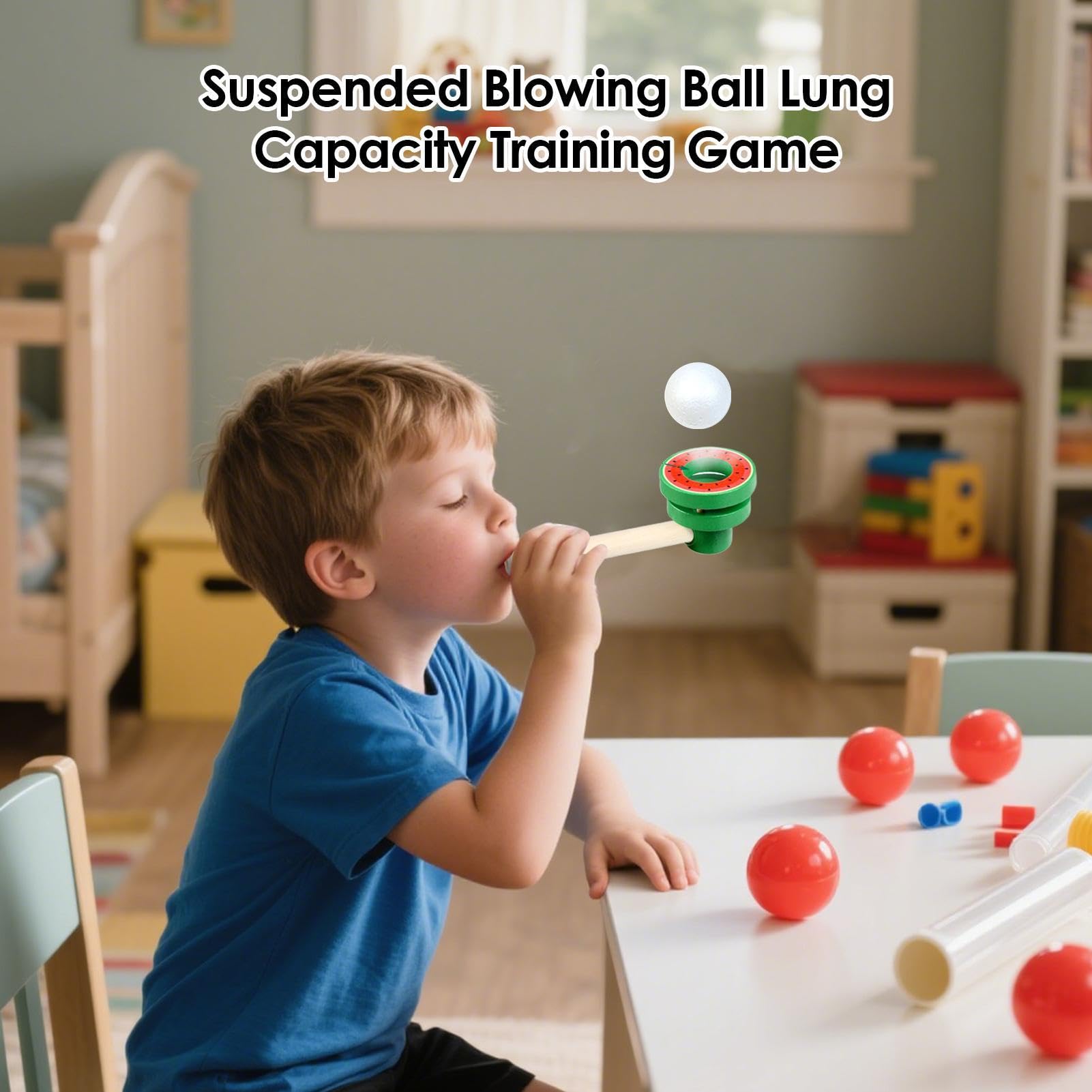 Ballblasspielzeug – 5.91 Inches Ergonomisches Holz Spielzeug | 50g Schwebender Ball – Kognitives Blasrohr Set Zur Förderung Der Kognition Ideal Für Kindergeburtstage Und Lustige Partyspiele.
