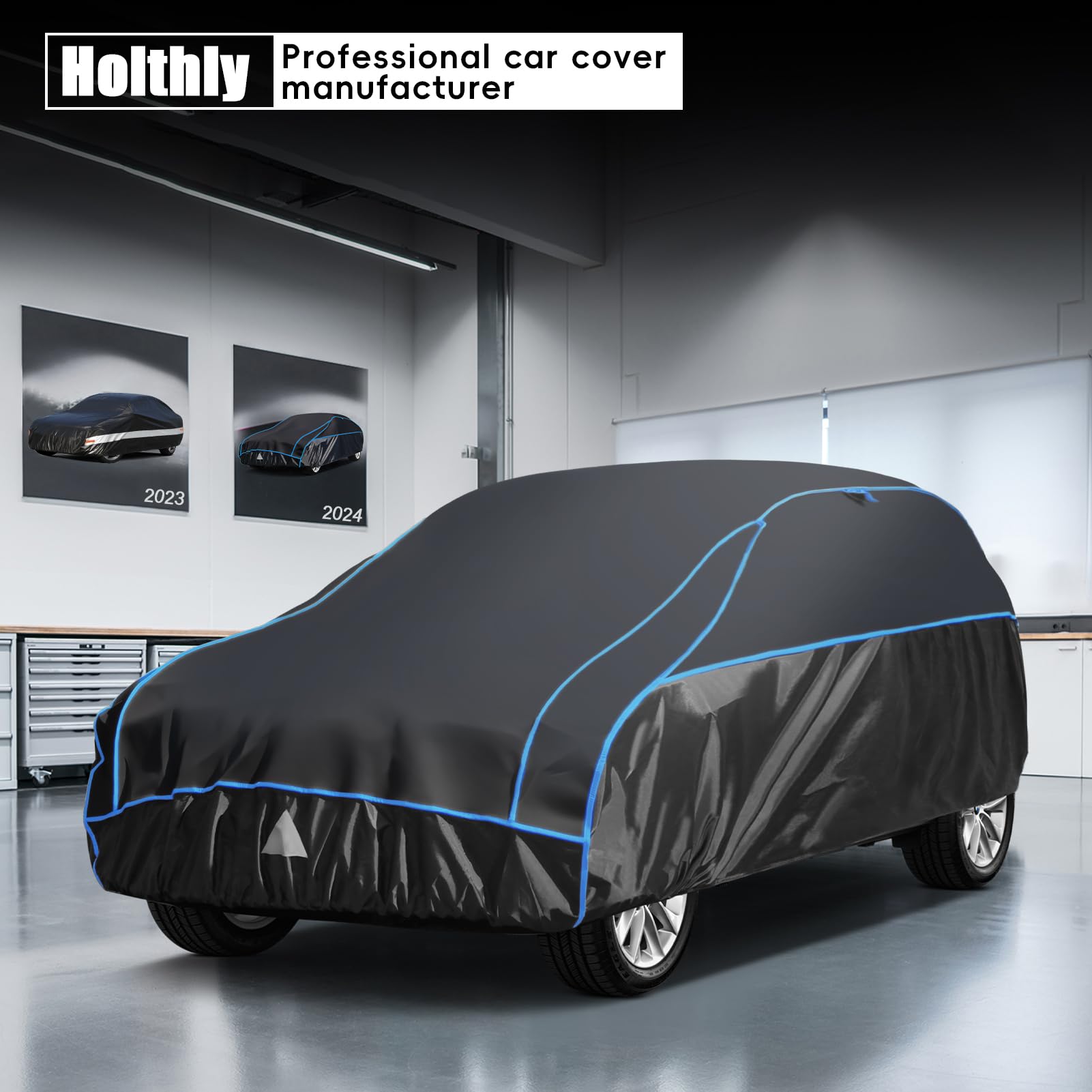 Hagelschutzplane Auto Autoabdeckung Wasserdicht, PKW Hagelschutzgarage, Abdeckplane für Hagel Regen Sonne Schutz, Hagelschutz vollgarage für SUV Jeep 4x4 (460 bis 485 cm)