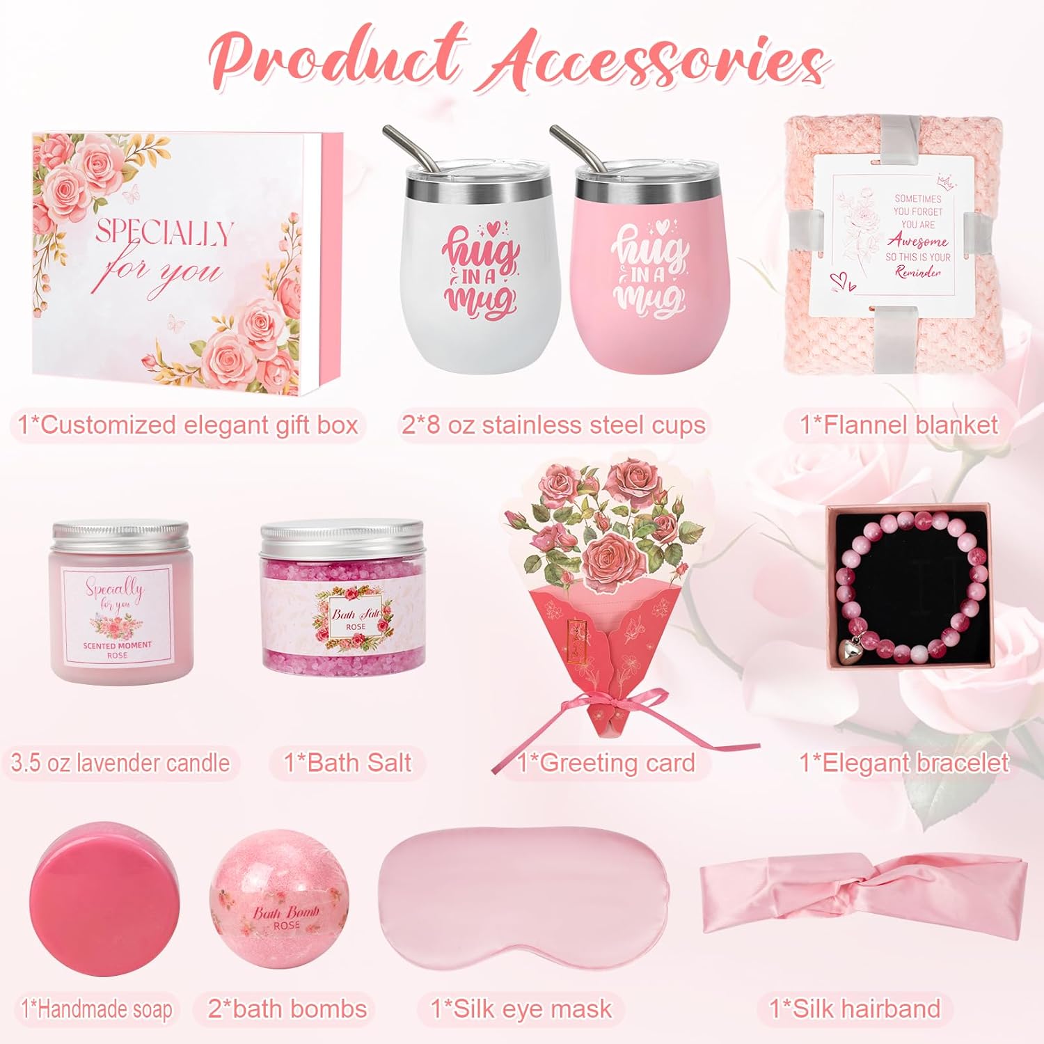 Valentines Day Gifts for Her -12 Pcs Birthday Gifts for Women Mom Her Best Friend Sister Grandma, Self Care Gift Get well Relaxing Spa Thank you Sympathy Gift Basket Set - Image 4