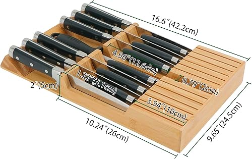 Miniatura 2 de Utoplike Bloque de cuchillos de bambú para cocina, 12 cuchillos, organizador de cajones y cubiertos expandible para cajones de cocina