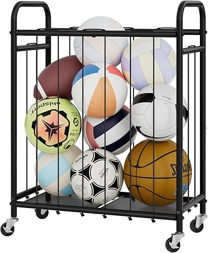 Miniatura 10 de StorageWorks - Organizador de almacenamiento de pelotas con ruedas, carrito de pelotas para el garaje, organizador de equipo deportivo de garaje,