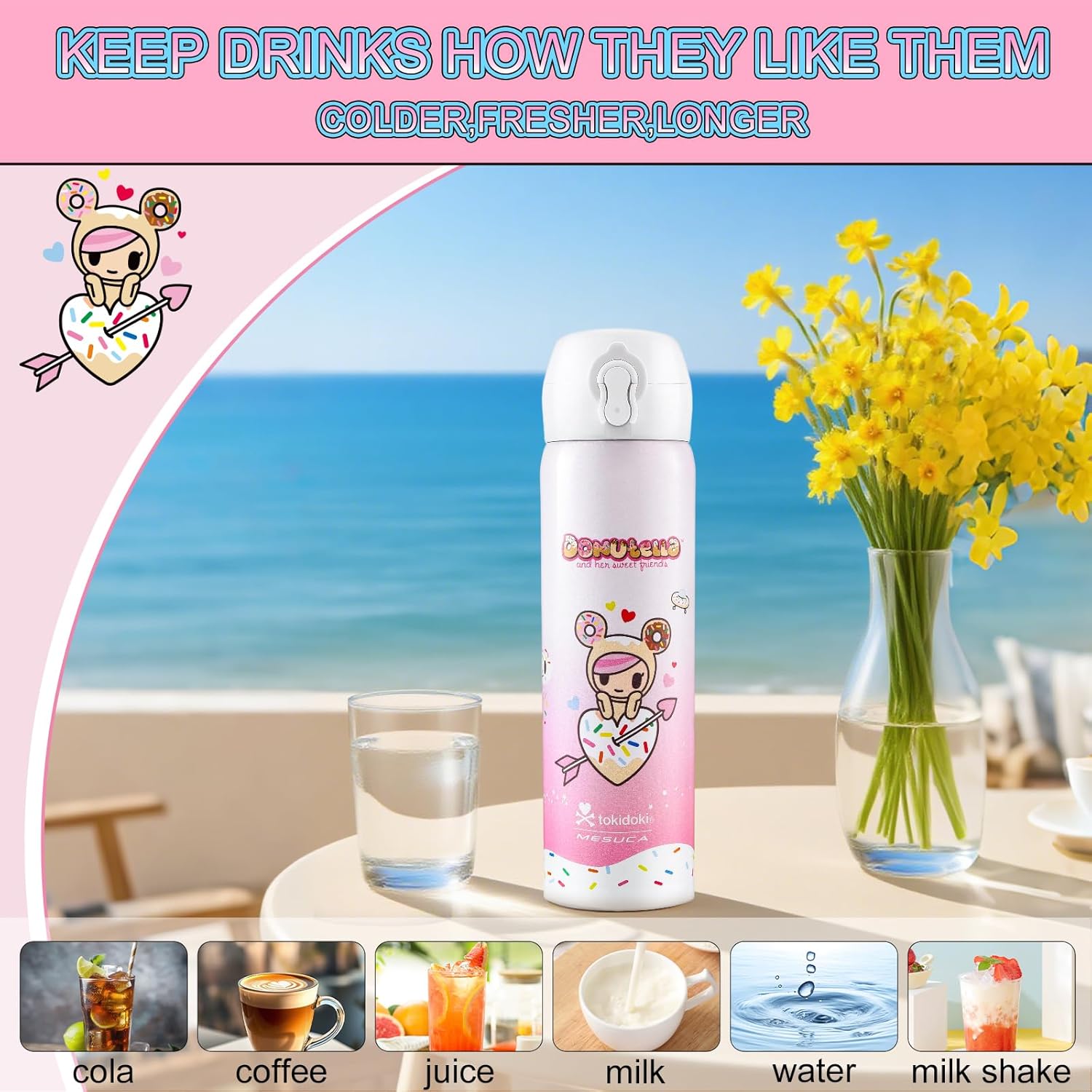Tokidoki Unicorno insulated water bottle Stainless Steel Water Bottle 16oz Vacuum Sealed Thermal Cup with Leak Proof Flip Lid, Double Wall Tumbler for Hot & Cold Drinks, Unicorno Design - Image 2
