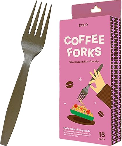 EQUO Tenedores desechables para café (paquete de 15)  Sin plástico, compostables en el hogar, utensilios seguros para el calor, para fiestas,