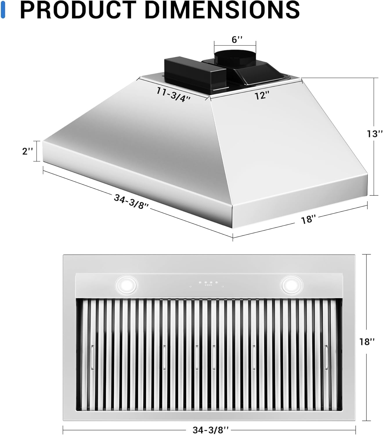 CT Copper Tailor Built-in Range Hood Insert/Liner 36 Inch,610 CFM Vent with 4-Speed Fan, LED Light, Dishwasher-safe Baffle Filter,Stainless Steel