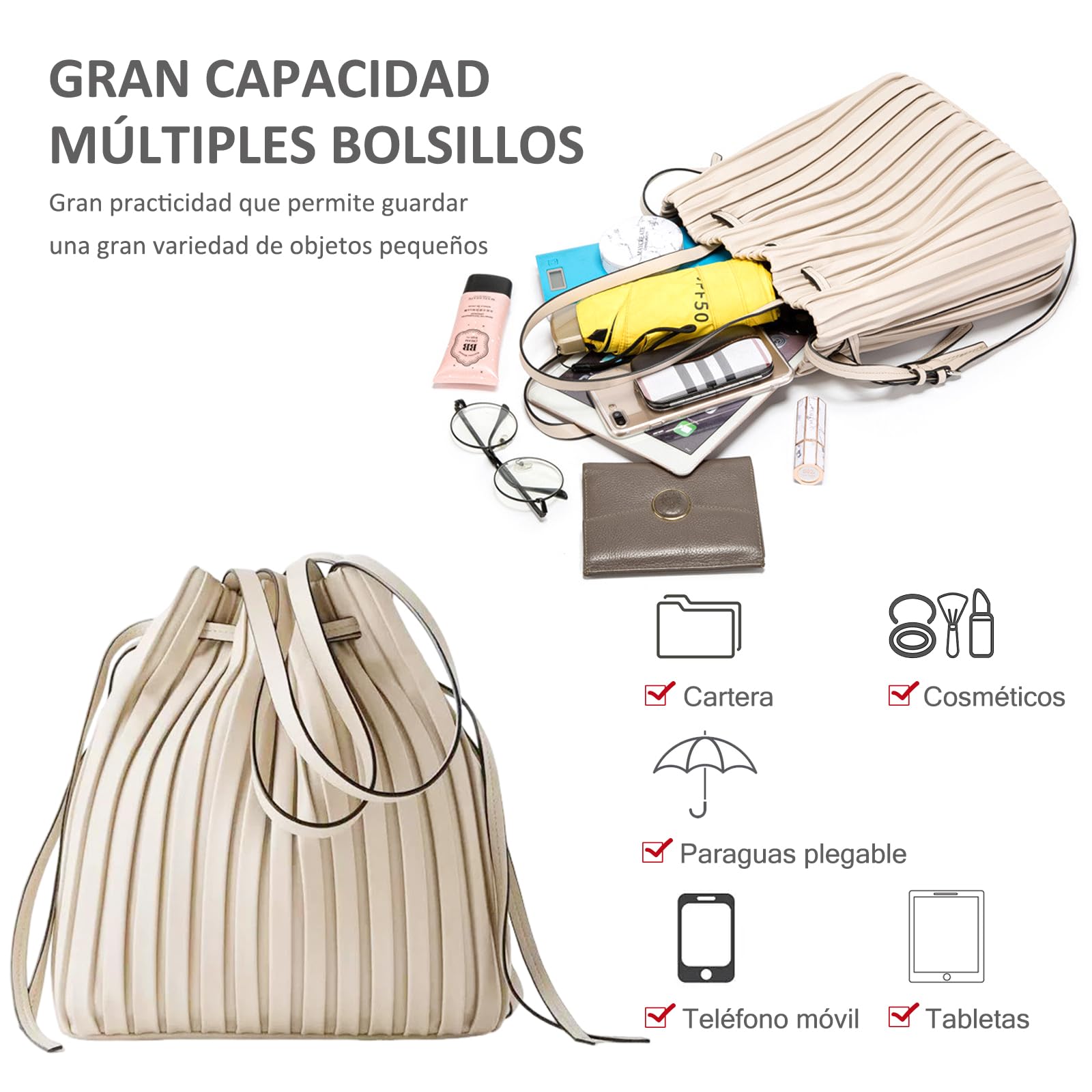 NICOLE & DORIS Bolso de Mano Mujer Bolso Noche Bolsos Plisado Modernos Bolso Bandolera PU Cuero Suave Bolso Hombro Elegante Bolso Fiesta Negro