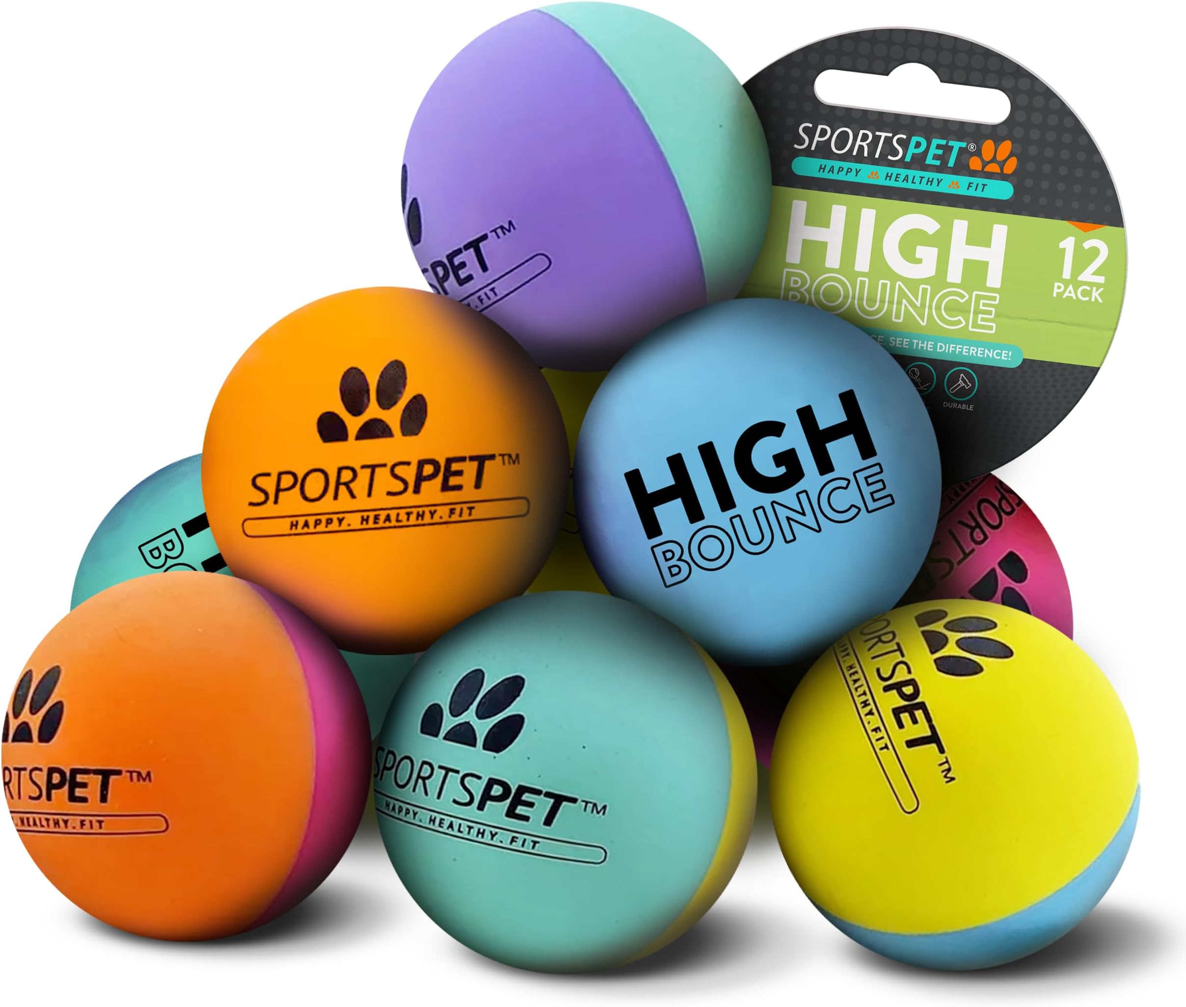 – SPORTSPET High Bounce 12 PACK Dog Balls, Floating Throw and Fetch Toy for Dogs, Tough, Strong, and Durable Chew & Play Dog Toys, Safe Toy Balls for Dogs & Puppies, (60mm Dog Ball)