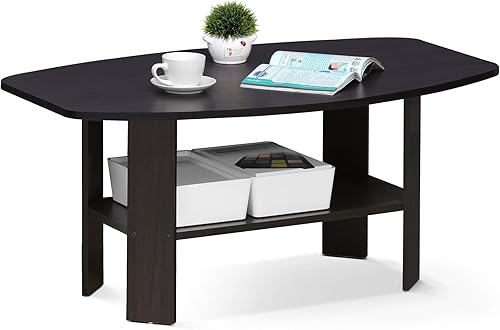 Miniatura 4 de Furinno Mesa de centro de diseño simple, nogal oscuro