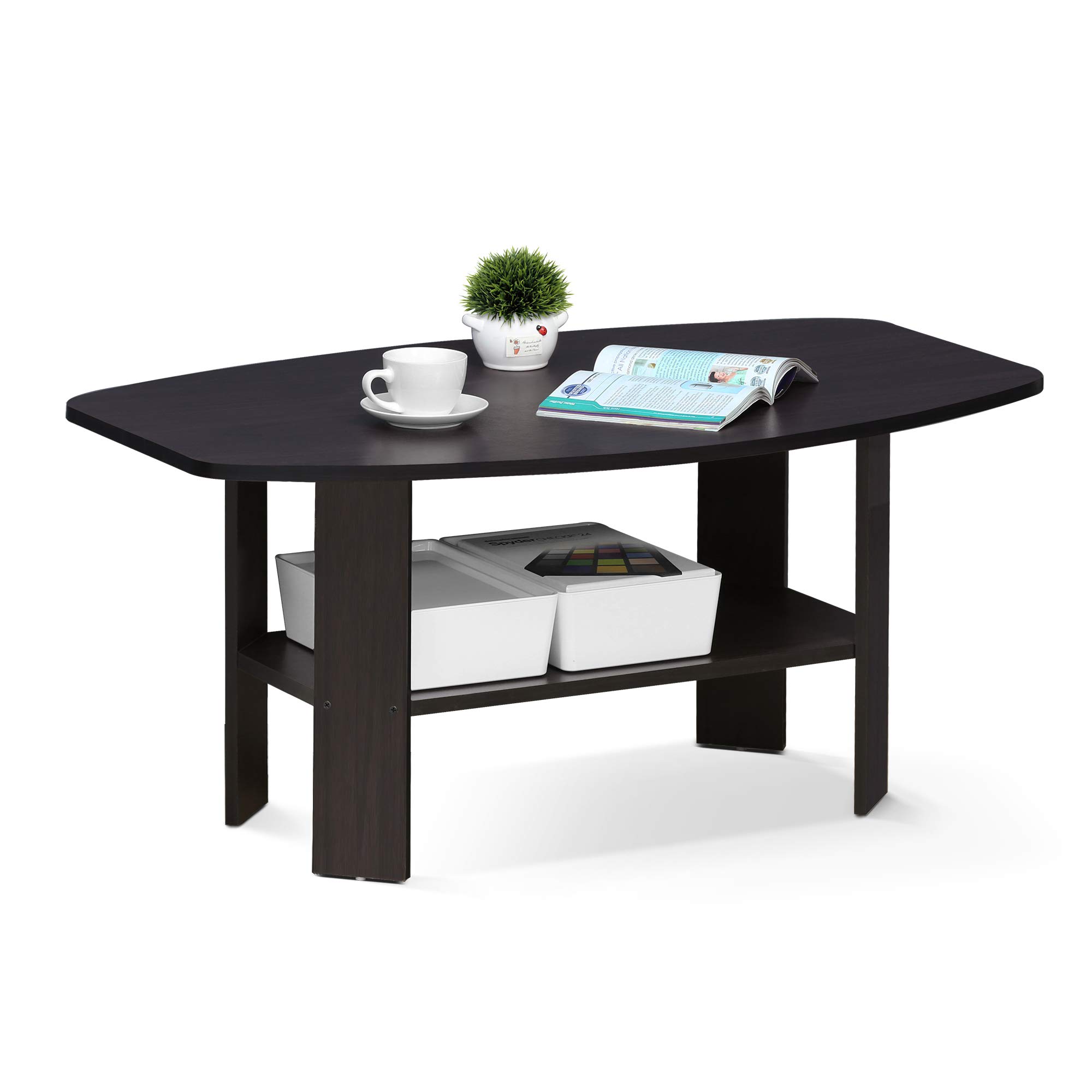 Furinno 11179DWN Tavolino da caffè, Legno Composito, Marrone (Dark Walnut), 54.61 x 90.17 x 41.28 cm