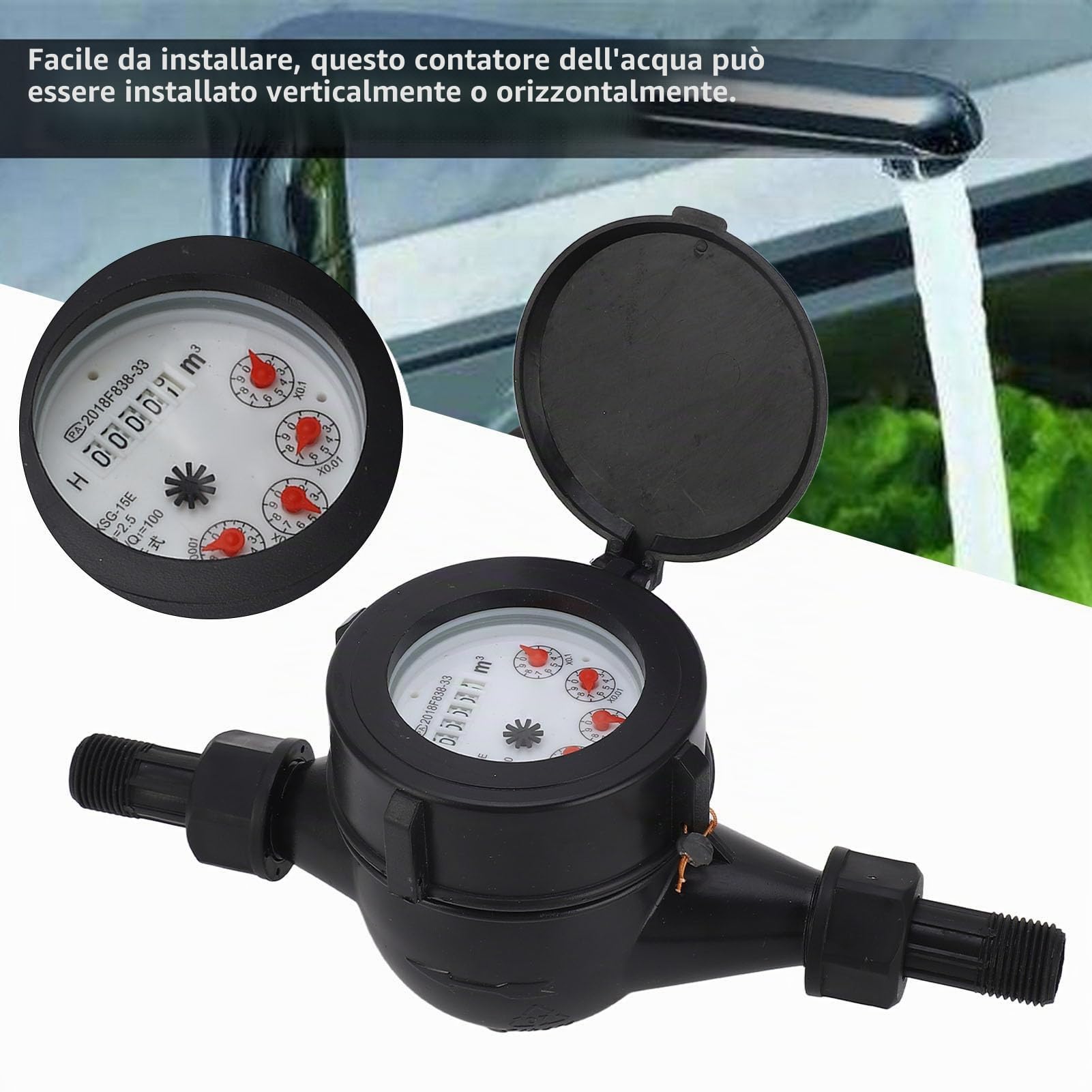 Contatore Dell'acqua Analogico in Plastica ABS da 1/2 Pollice, con 4 Quadranti, Unità di Misura in Metri Cubi, Per La Misurazione Dell'acqua Residenziale, Per Misurare, Monitorare E Risparmiar