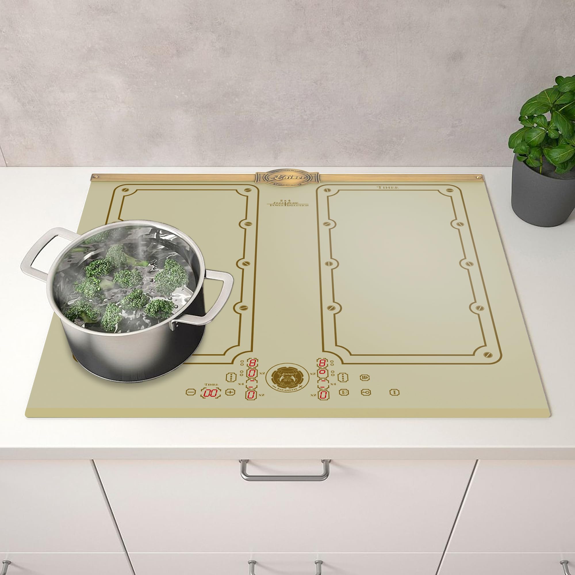 Kaiser Backofen-Set Herd Set Autark Retro Pyrolyse Einbau Backofen 73L Elfebeinfarbiges Glas 60 cm mit Induktionskochfeld 60 cm FREE ZONE mit 2 FLEX Induktions-Zonen EH 6427 ElfAD+KCT 6192 FI ElfEm