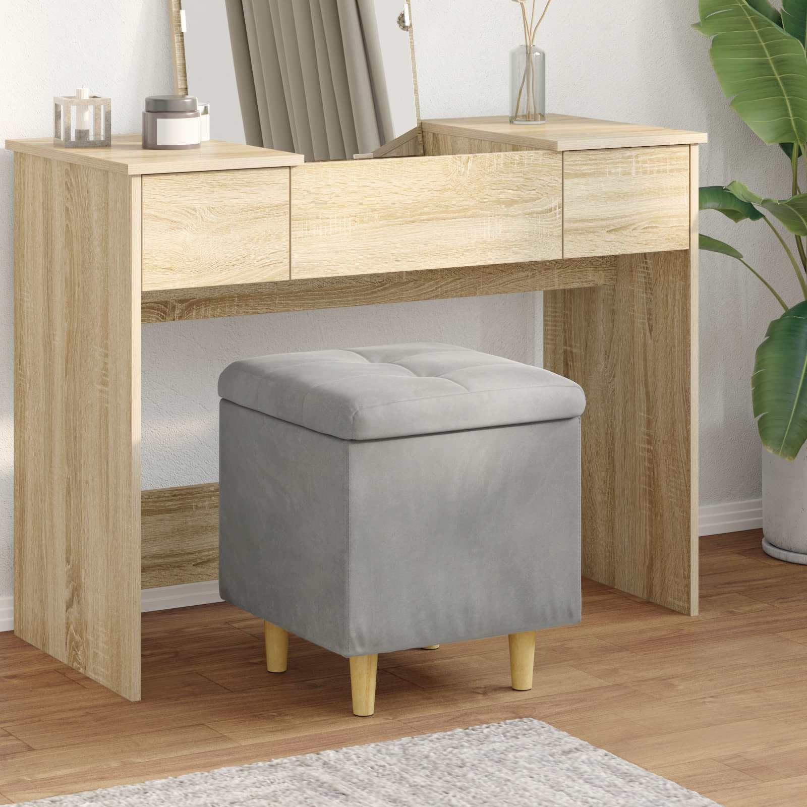 Ottoman con Almacenamiento Gris Claro 40 x 40 x 45 cm