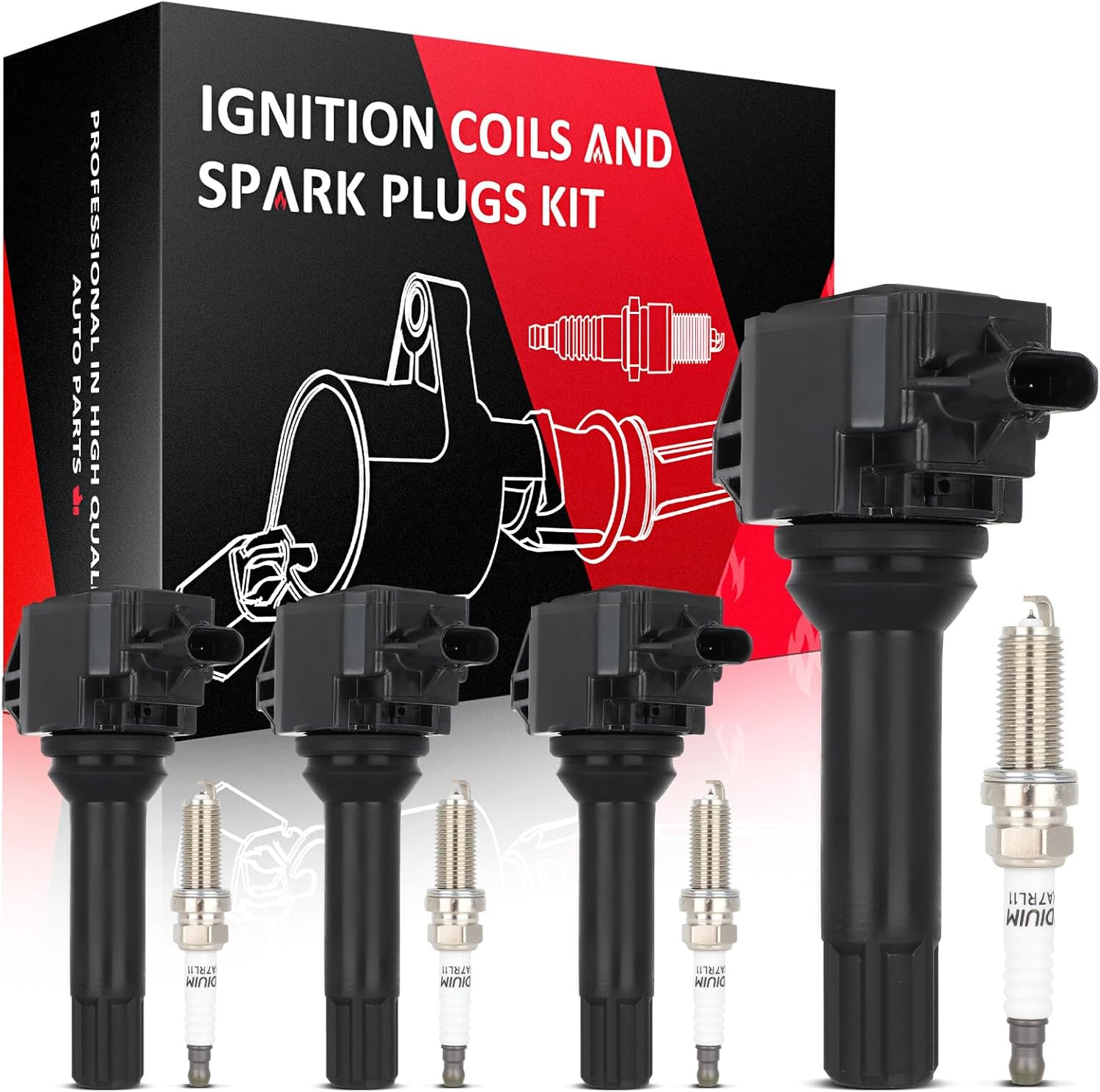 4 Ignition Coils with 4 Iridium Spark Plugs fit for 2013-2014 for Scion for FR-S 2.0L H4,2013-2014 for Subaru for BRZ 2.0L H4 Ignition Coil Pack Replacement UF710, 22433AA651
