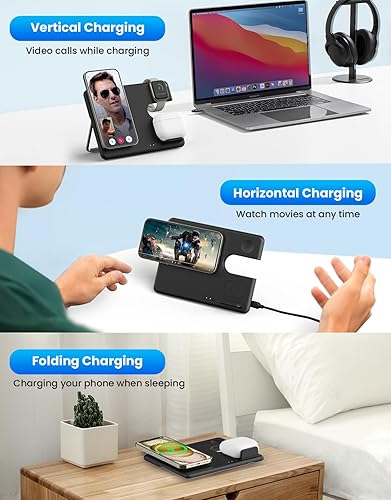 Miniatura 3 de Cargador inalámbrico para estación de carga Mag-Safe JoyGeek 3 en 1, soporte de viaje magnético para iPhone 15, 14, 13, 12 Pro Max Plus, Apple Watch