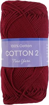 Threadart 100% Pure Cotton Crochet Yarn Size 2 | 50 gram Skeins |165 yds per Skein | Fine #2 | Burgundy | Color 3559