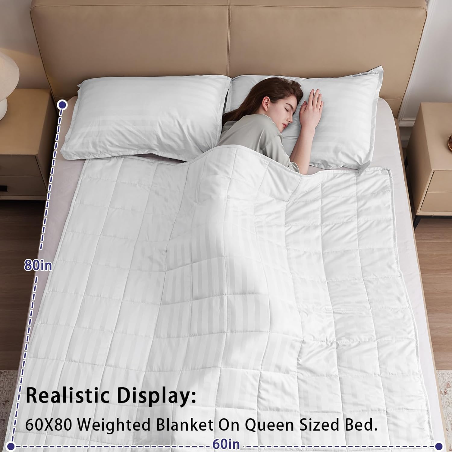 King Size Weighted Blanket for Adults (20 lbs, 80” x 87”, Snowy Stripes) Heavy Blanket for Sleeping Perfect for 190-210 lbs, Breathable Blanket for Adults & Couple All Season, Machine Washable - Image 2