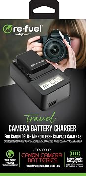 DigiPower Re-Fuel Travel Charger Compatible with Canon DSLR, Mirrorless