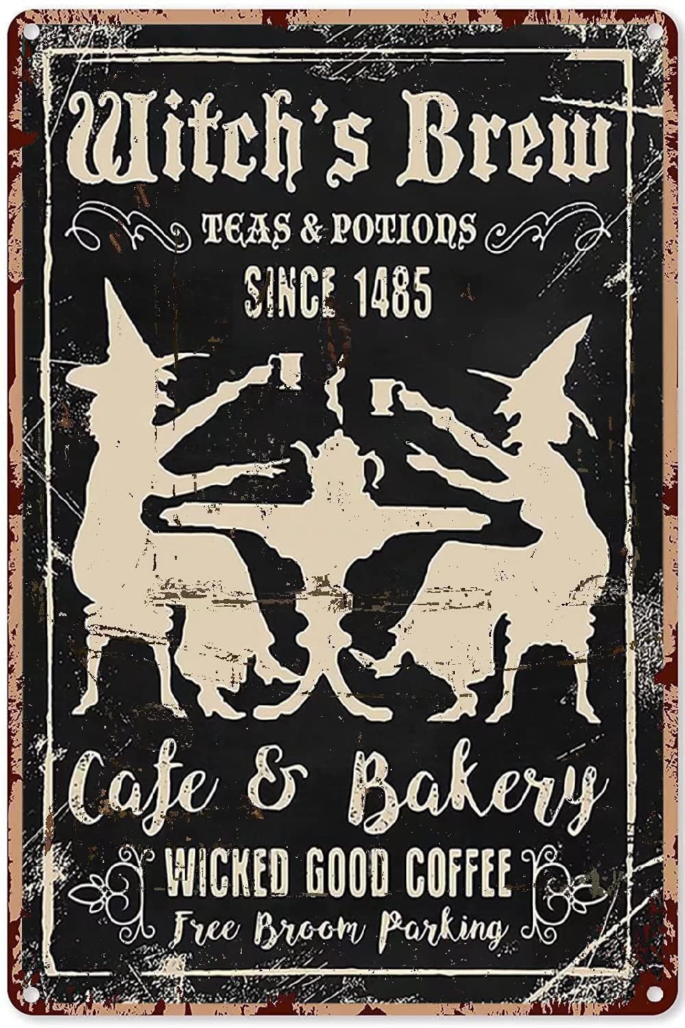 Witch Wall Art Vintage Witch's Brew Cafe & Bakery Wicked Good Coffee Poster,Metal Tin Sign 12x8inch
