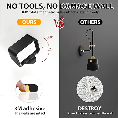 Miniatura 4 de Luces LED de pared alcanzables lámparas montadas en la pared con batería Dim 3 brillo de carga extraíble bola magnética giratoria de 360 , luz de