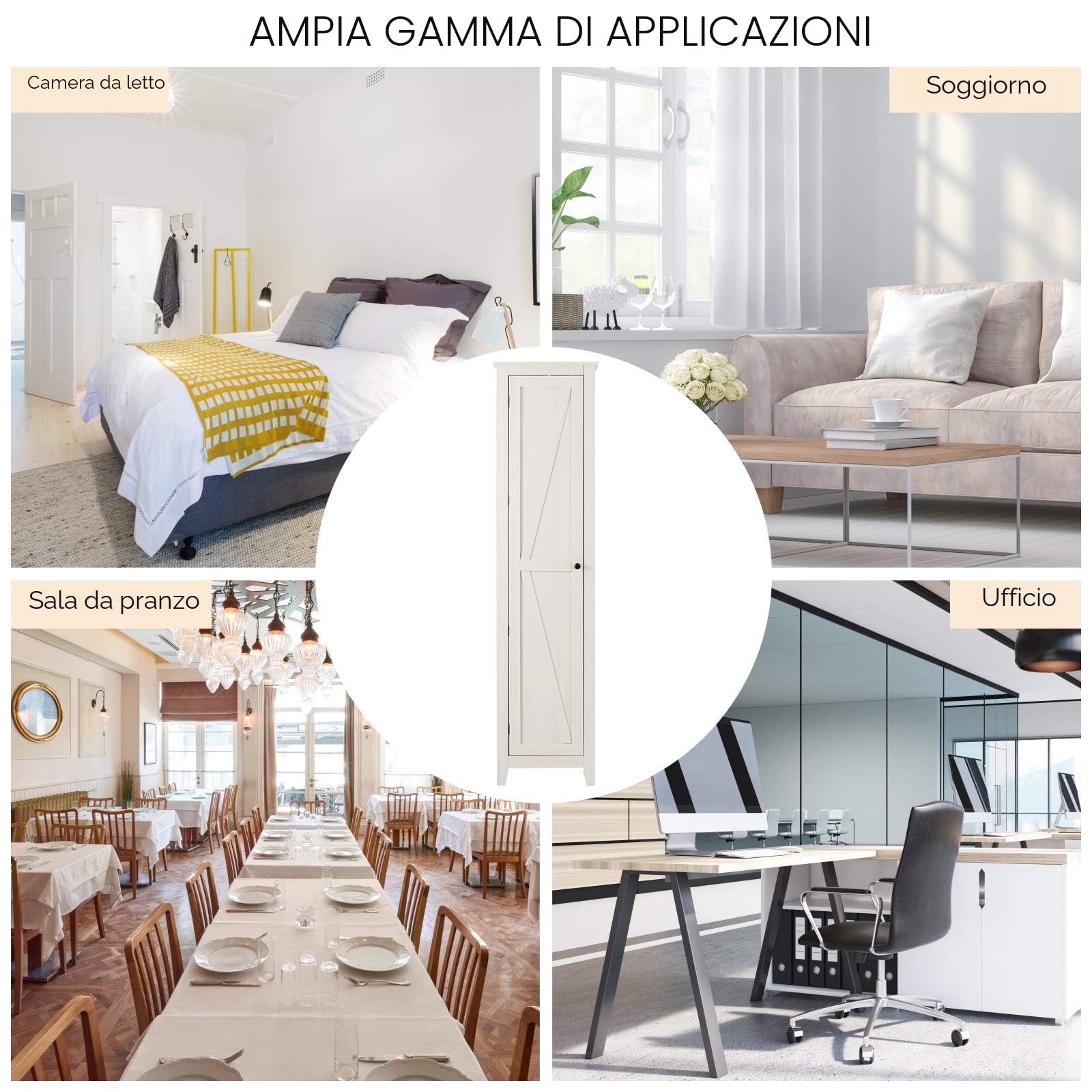 GIANTEX Armadietto alto da 183 cm, armadio stretto per bagno con 1 porta e 4 ripiani, armadio per la conservazione per cucina, soggiorno e bagno, armadio da cucina indipendente (Bianco)