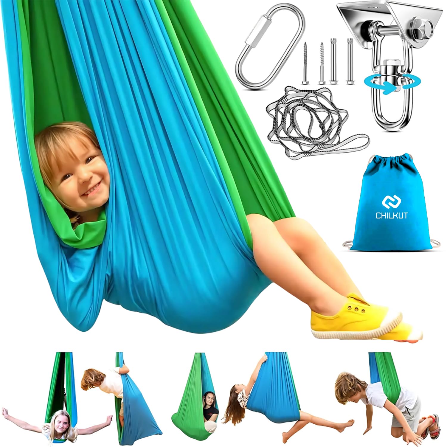 Chilkut Sensory Swing for Indoor & Outdoor Use, 220lb Capacity, Double Layer Fabric with 360° Rotation, Indoor Swing for Kids & Adults, Soft, Durable and Comfortable