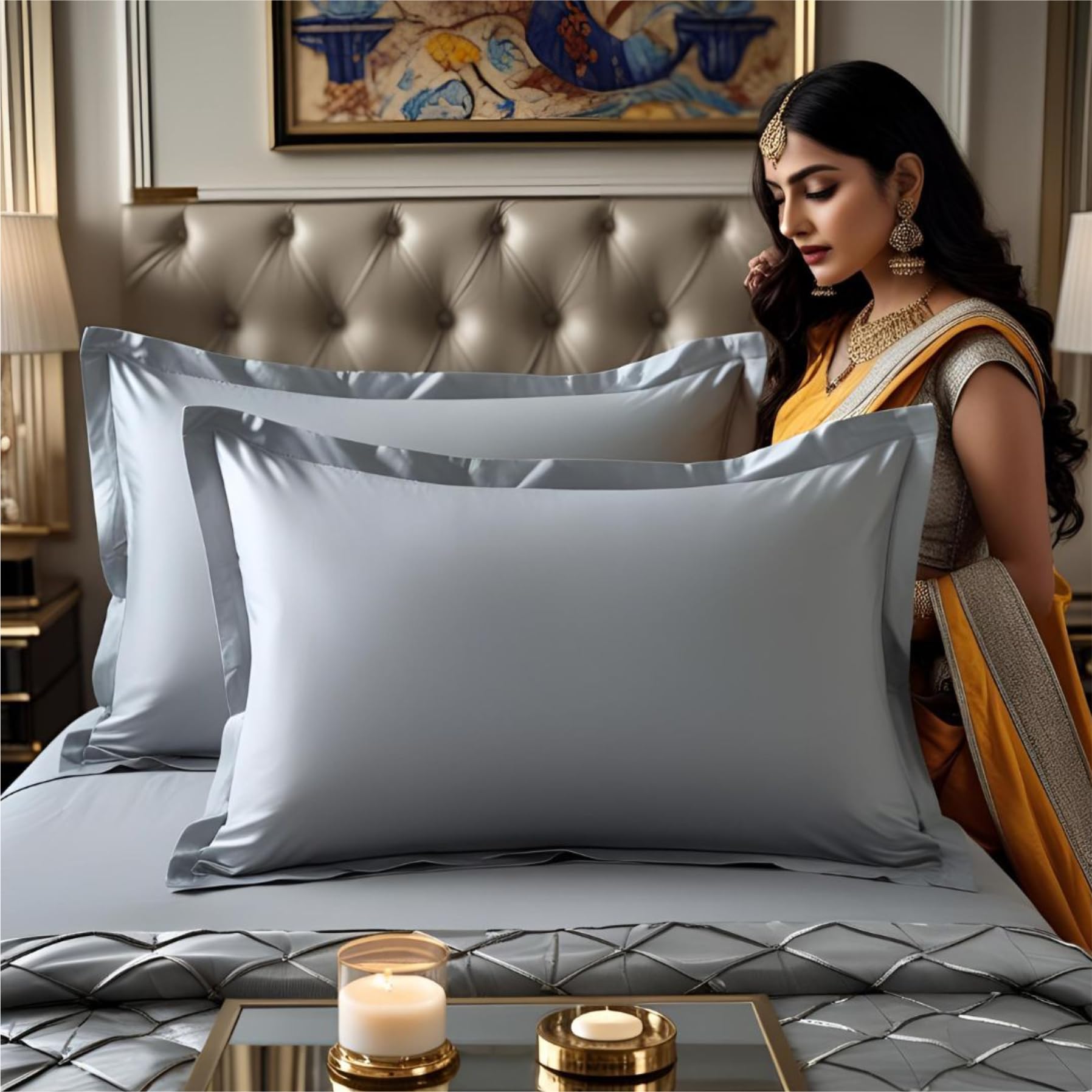 Epinch® Premium Pillow Cover Set 800TC 100% Egyptian Cotton Soft as Feather Luxurious 2-Piece Pillow Sham Home & Hotel (Light Gray, Queen_20 X 30 Inch)