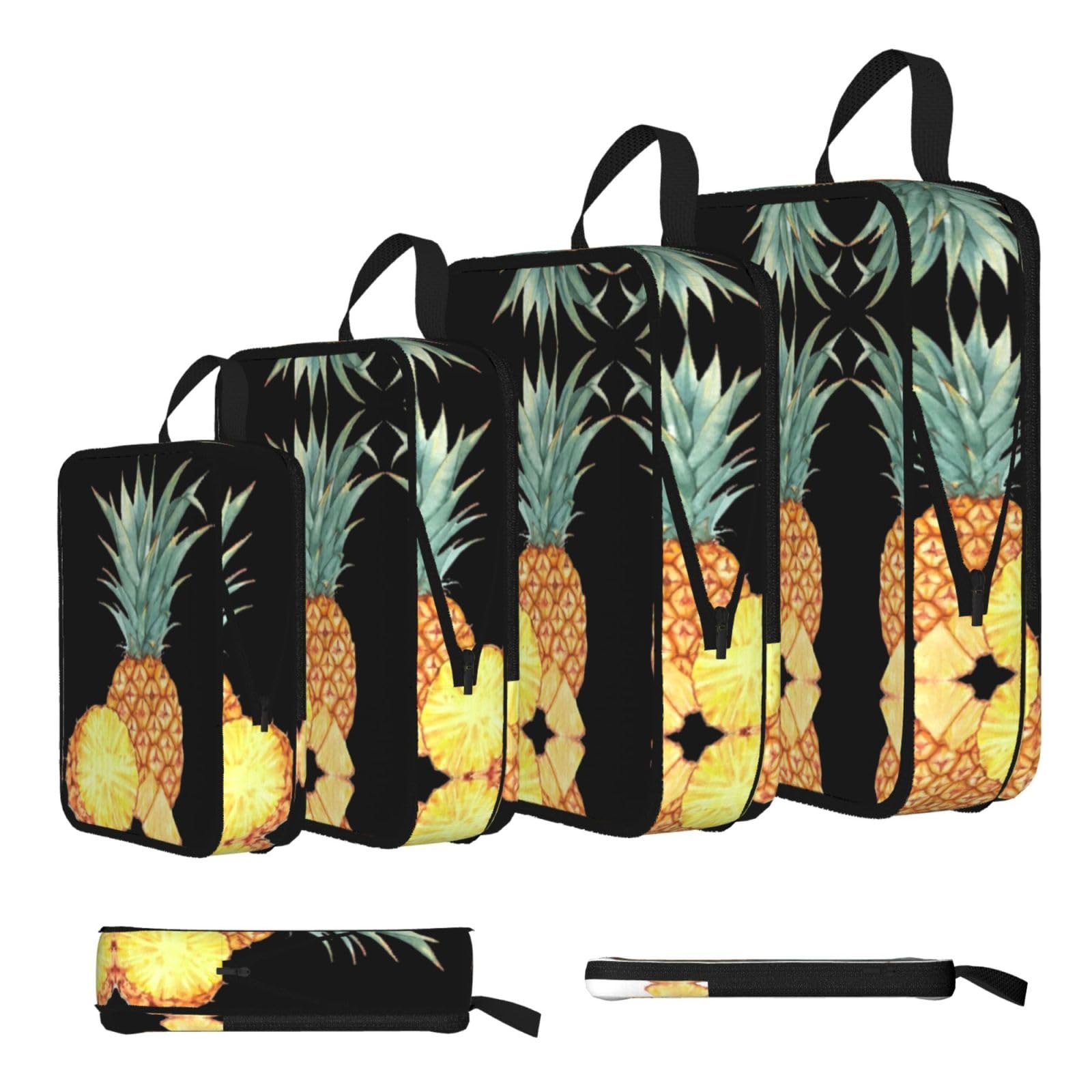Funny Pineapple Print Compression Packing Cubes 4-Piece Set With Multi- Compartment Travel Bag, Waterproof Suitcase Organiser Bags
