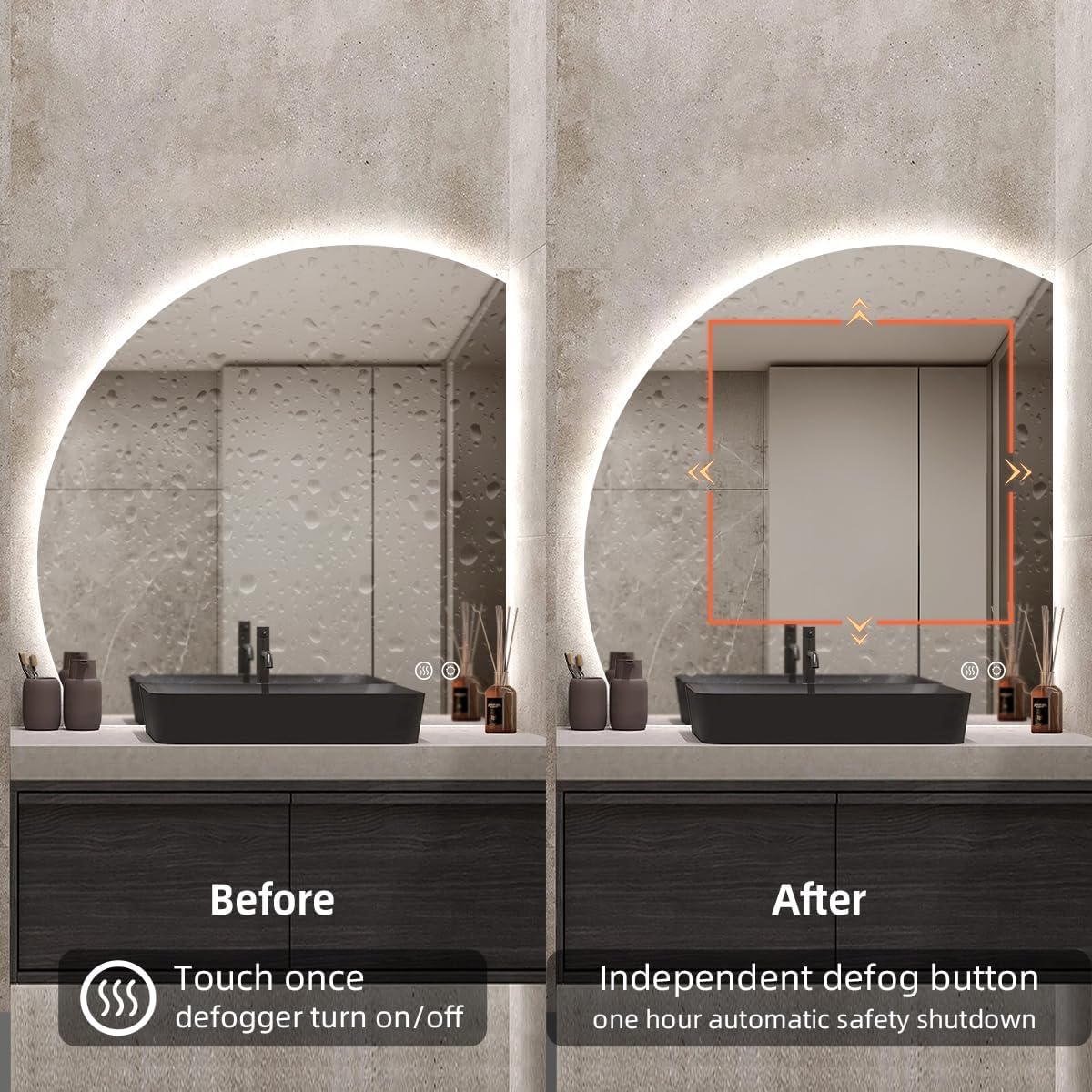36" x 36" 1/4 Round LED Mirror for Bathroom, Backlit Lighted, Irregular 1/4 Round Lighted Mirror for Wall, Frameless Mirror for Vanity, Anti-Fog, Dimmable, UL-Listed, CRI 90+