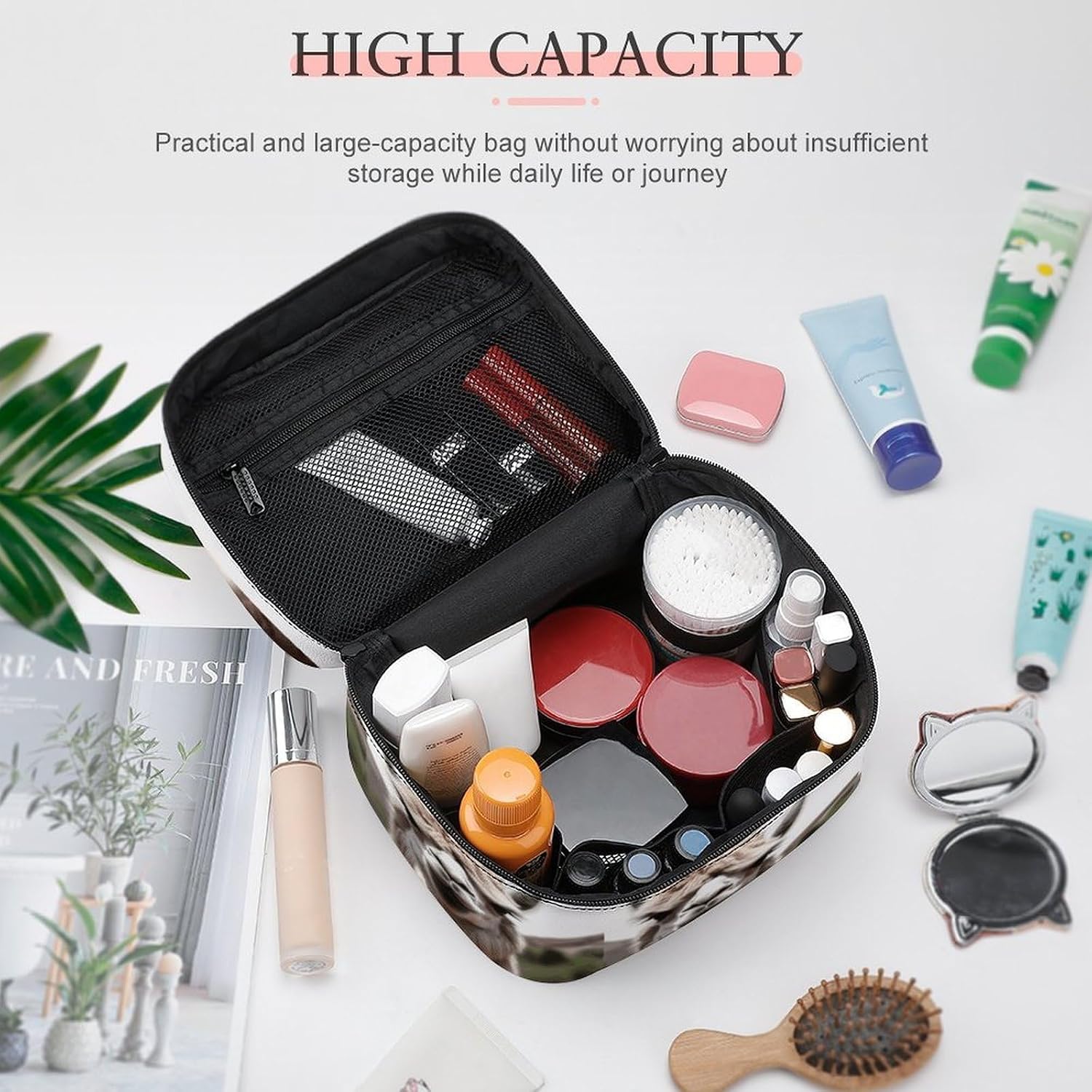 Travel Makeup Bag Portable Large Cosmetic Bag with Handle And Compartment image 4